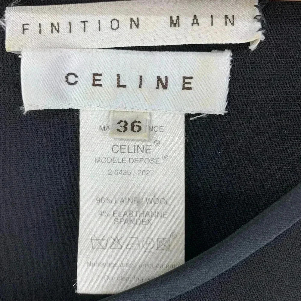 Celine vintage 90s Finition Main Wool Midi long sleeve Sheath dress satin trim - Picture 5 of 5